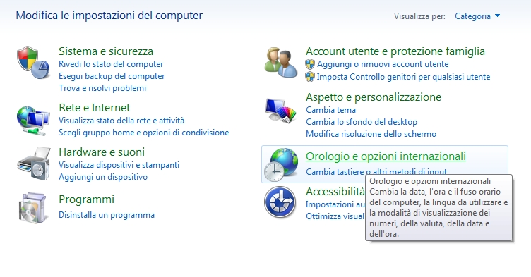 modifica impostazioni orologio e impostazioni internazionali